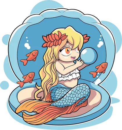 Cute mermaid playing with a pearl  Illustration