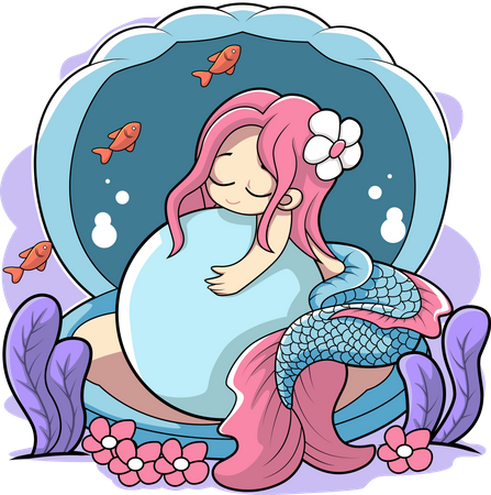 Cute mermaid sleeping on pearl  Illustration