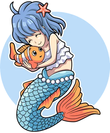 Mermaid Cute And Clown Fish Vector Illustration Design Illustration