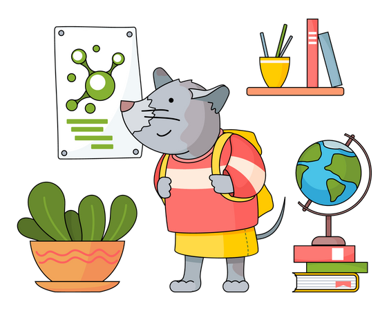 Cute mouse student with backpack Illustration
