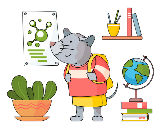 Cute mouse student with backpack  Illustration