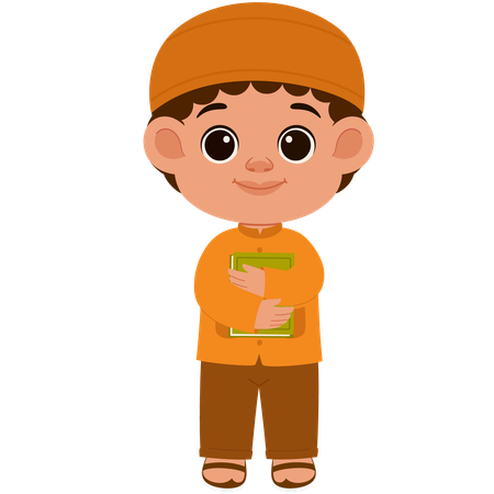 Cute Muslim Boy Carrying Quran  Illustration