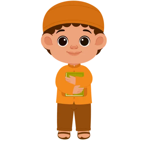 Cute Muslim Boy Carrying Quran  Illustration