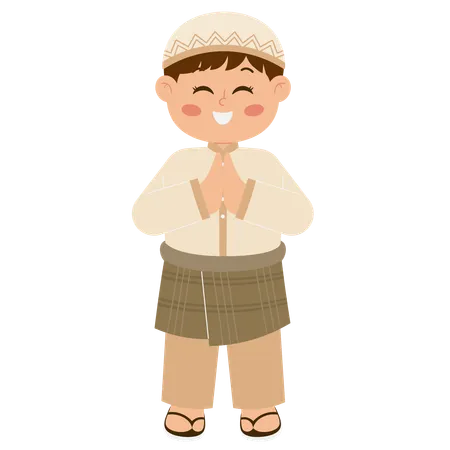 Cute Muslim Boy Giving Greetings  Illustration