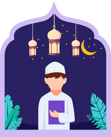 Cute Muslim boy holding holy book  Illustration