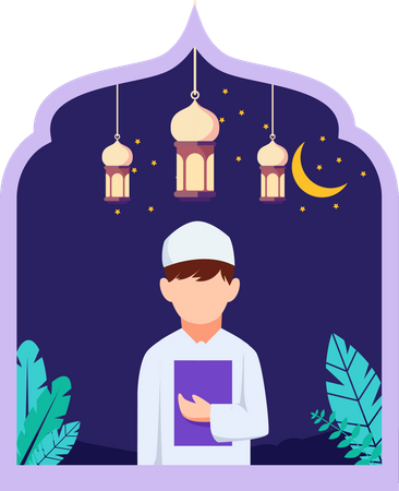 Cute Muslim boy holding holy book  Illustration
