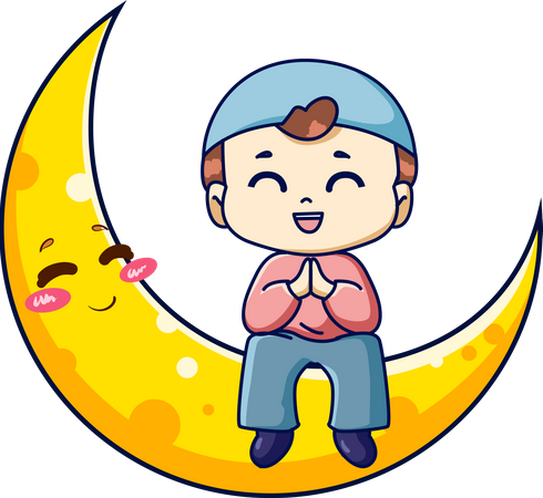 Cute Muslim boy on the moon Illustration