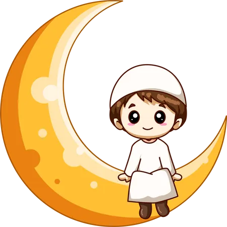 Cute Muslim boy on the moon Illustration