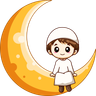 muslim boy on the moon illustration svg