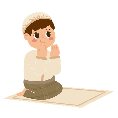 Cute Muslim Boy Praying  Illustration