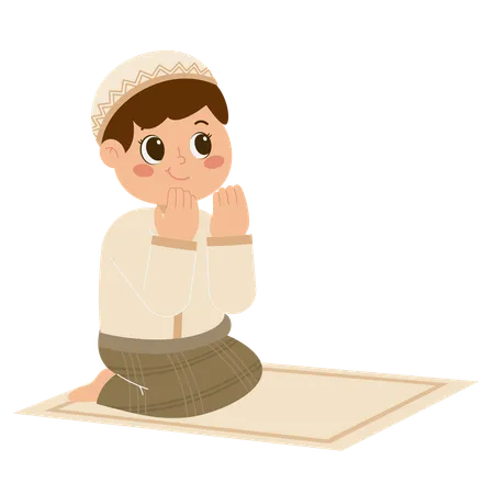 Cute Muslim Boy Praying  Illustration