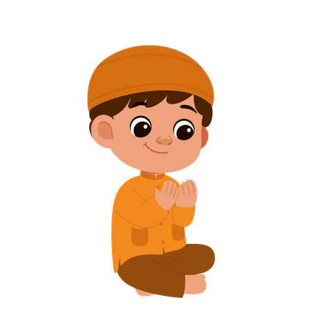 Cute Muslim Boy Praying  Illustration