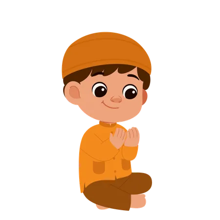 Cute Muslim Boy Praying  Illustration