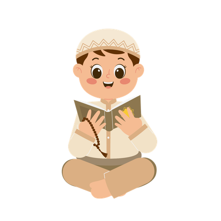 Cute Muslim Boy Reading Quran  Illustration