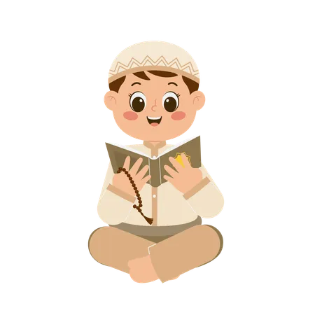 Cute Muslim Boy Reading Quran  Illustration