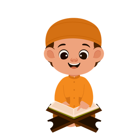 Cute Muslim Boy Reading Quran  Illustration