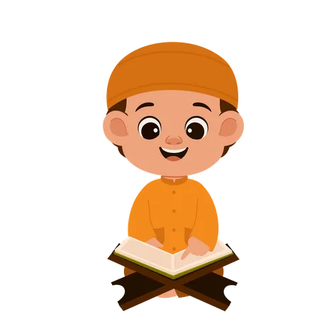 Cute Muslim Boy Reading Quran  Illustration