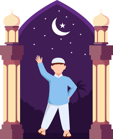 Cute muslim boy waving hand  Illustration