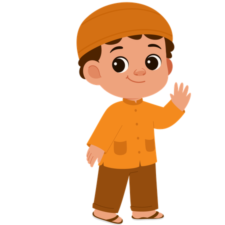 Cute Muslim Boy Waving  Illustration