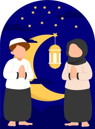 Cute muslim Couple doing pray  Illustration