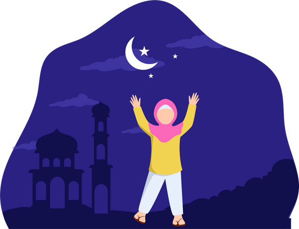 Cute muslim girl enjoying festival  Illustration