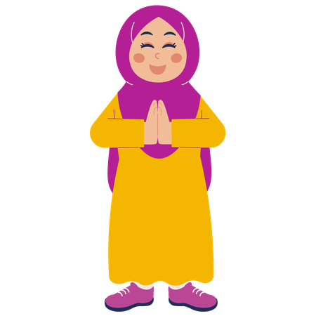 Cute Muslim Girl Giving Greeting  Illustration