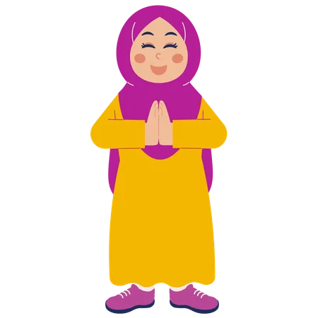 Cute Muslim Girl Giving Greeting  Illustration