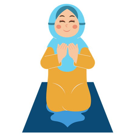 Cute Muslim Girl Is Praying  Illustration