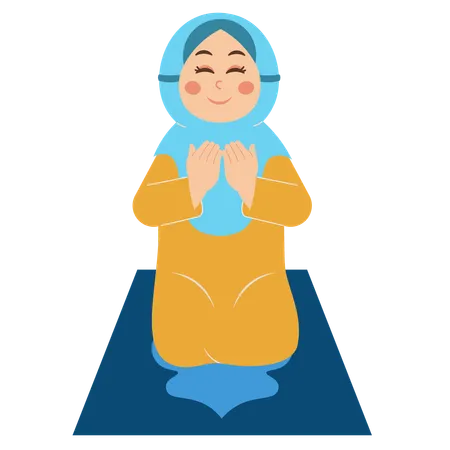 Cute Muslim Girl Is Praying  Illustration