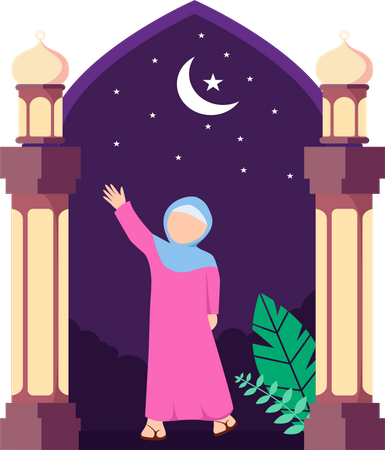 Cute Muslim girl waving hand while standing  Illustration