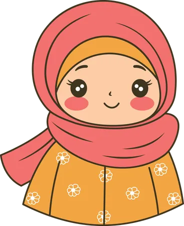 Cute Muslim Girl Wearing Pink Hijab While Smiling  Illustration