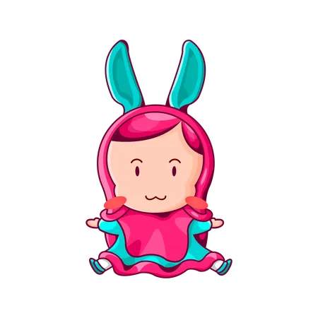 Cute Muslim Girl wearing rabbit ears  Illustration