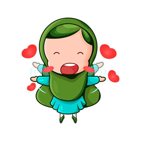 Cute Muslim Girl with lots of love  Illustration