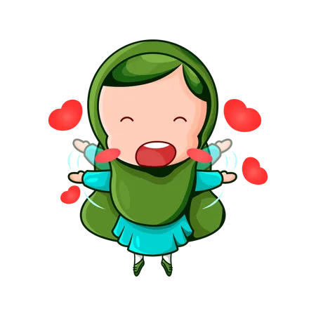 Cute Muslim Girl with lots of love  Illustration