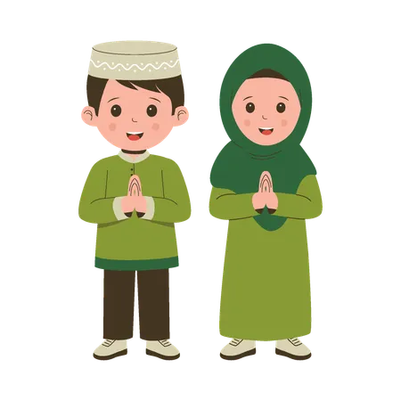 Cute Muslim Kids  Illustration