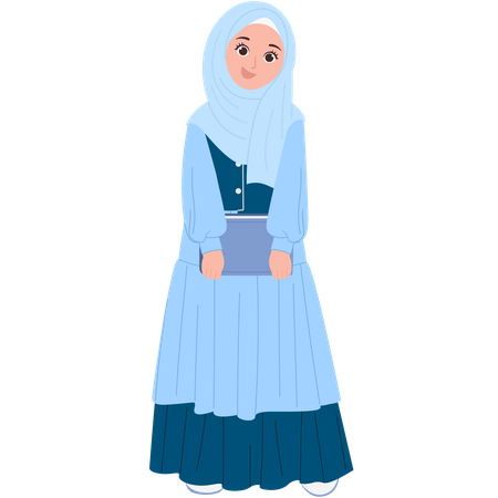 Cute Muslimah Carrying Book  Illustration