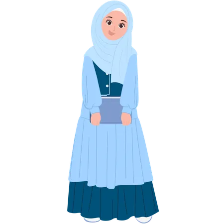 Cute Muslimah Carrying Book  Illustration