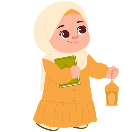 Cute Muslimah Carrying Lantern  Illustration