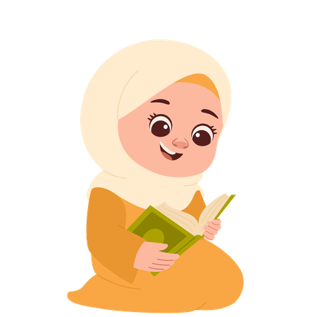 Cute Muslimah Reading Quran  Illustration