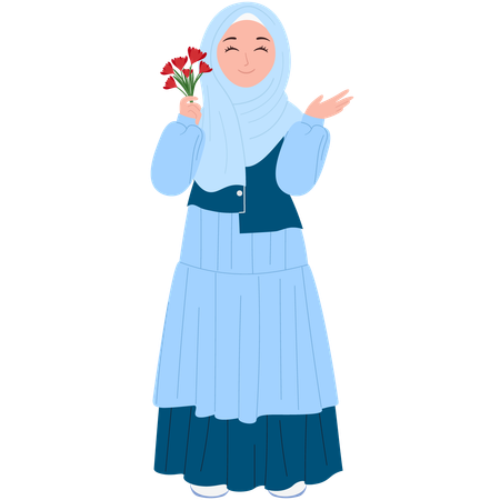 Cute Muslimah With Flower  Illustration