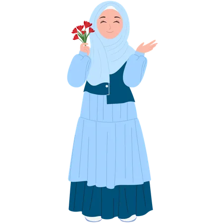 Cute Muslimah With Flower  Illustration