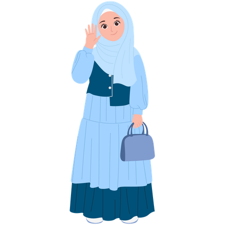 Cute Muslimah With Handbag  Illustration