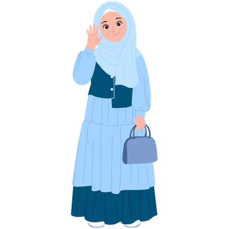 Cute Muslimah With Handbag  Illustration