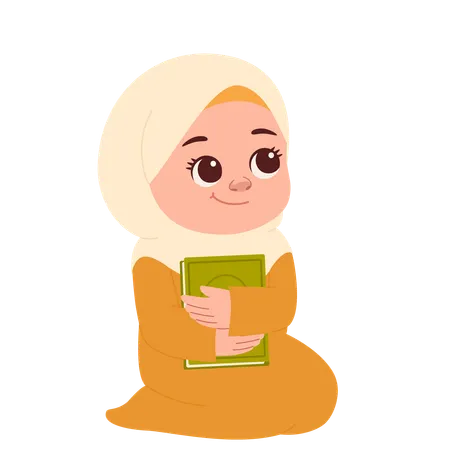 Cute Muslimah With Quran  Illustration