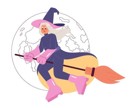 Mysterious Witch Flat Concept Vector Spot Illustration Flat Concept Vector Spot Illustration Fly Around Worlds 2 D Cartoon Character On White For Web UI Design Isolated Editable Creative Hero Image Illustration