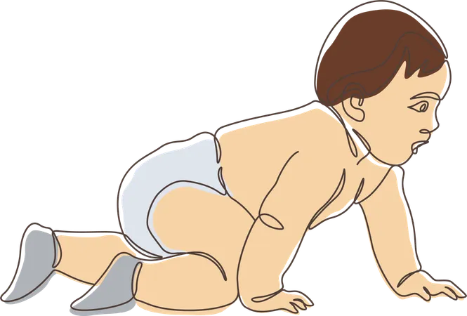 Cute Newborn Baby Character Crawling  Illustration