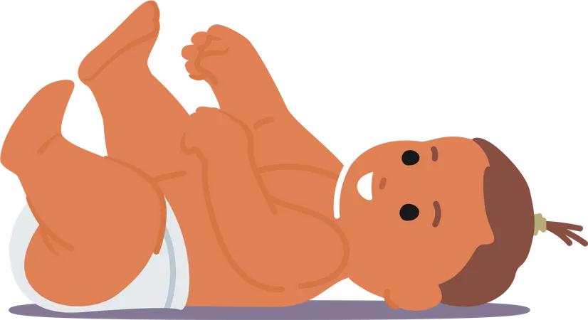 Cute Newborn Baby Lying on Floor and Playing  Illustration