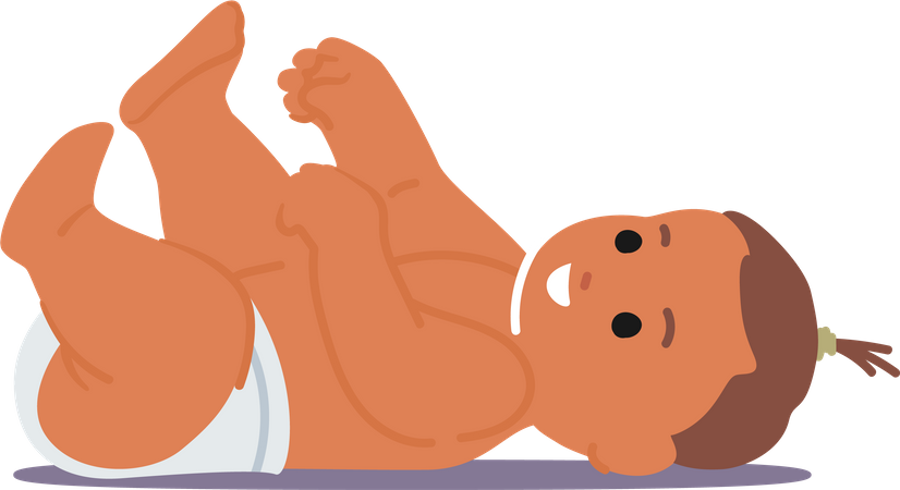 Cute Newborn Baby Lying on Floor and Playing  Illustration