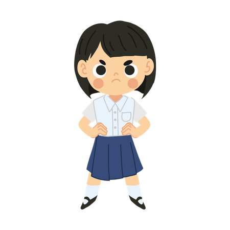 Cute of Frustrated Thai Student Girl  Illustration