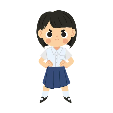 Cute Cartoon Of Frustrated Thai Student Girl Angry Emotion Education Concept Illustration